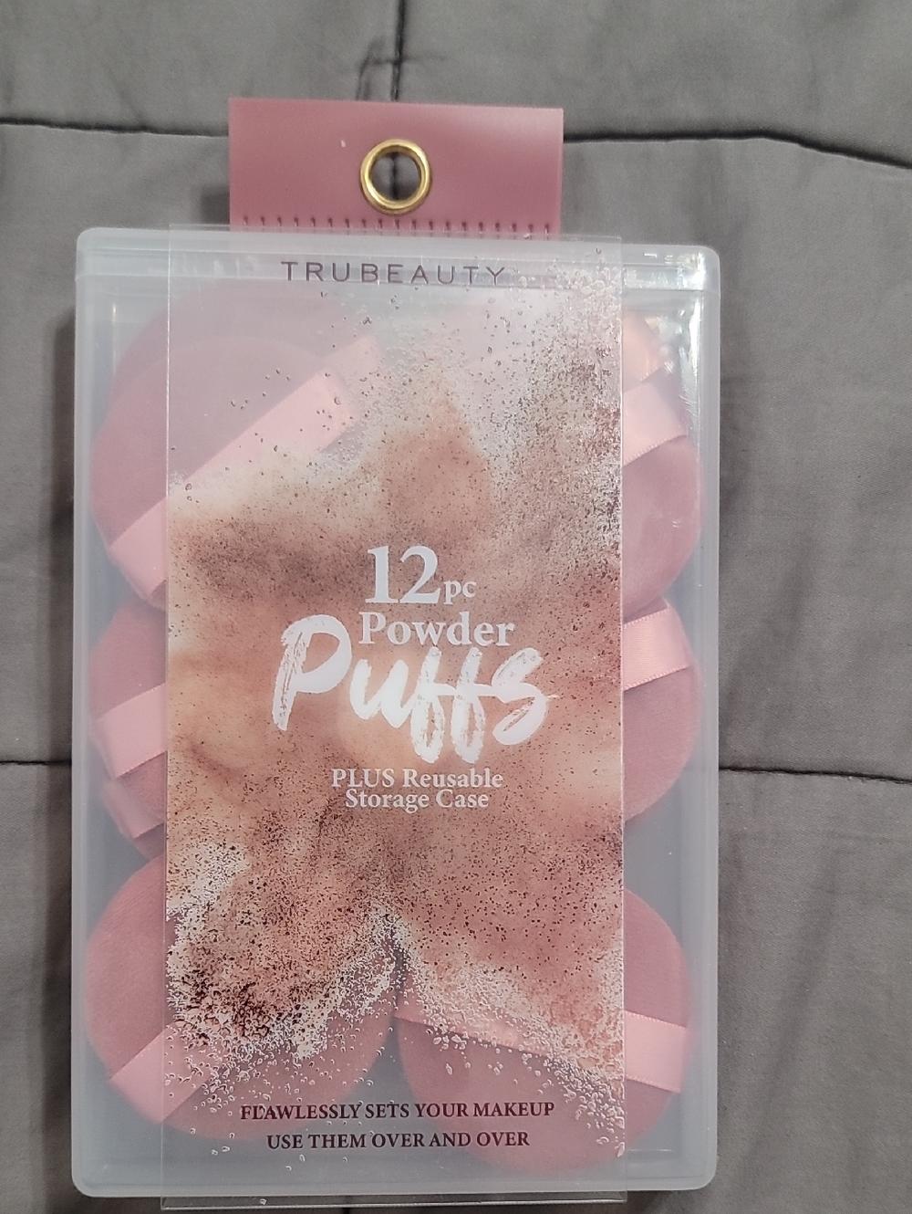 Trubeauty Dark Mauve Powder Puffs - 12pc with Reusable Case